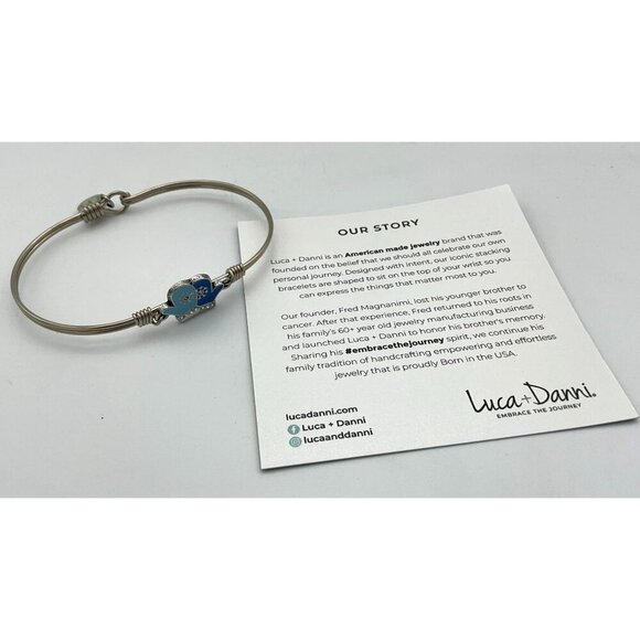 Luca + Danni Silver-Tone Bangle Bracelet Blue Enamel Mittens Charm & Rhinestones - Picture 1 of 5